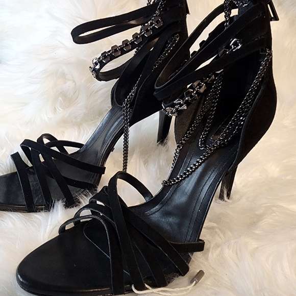 Schutz Black Suede Chained Heels - Picture 2 of 3